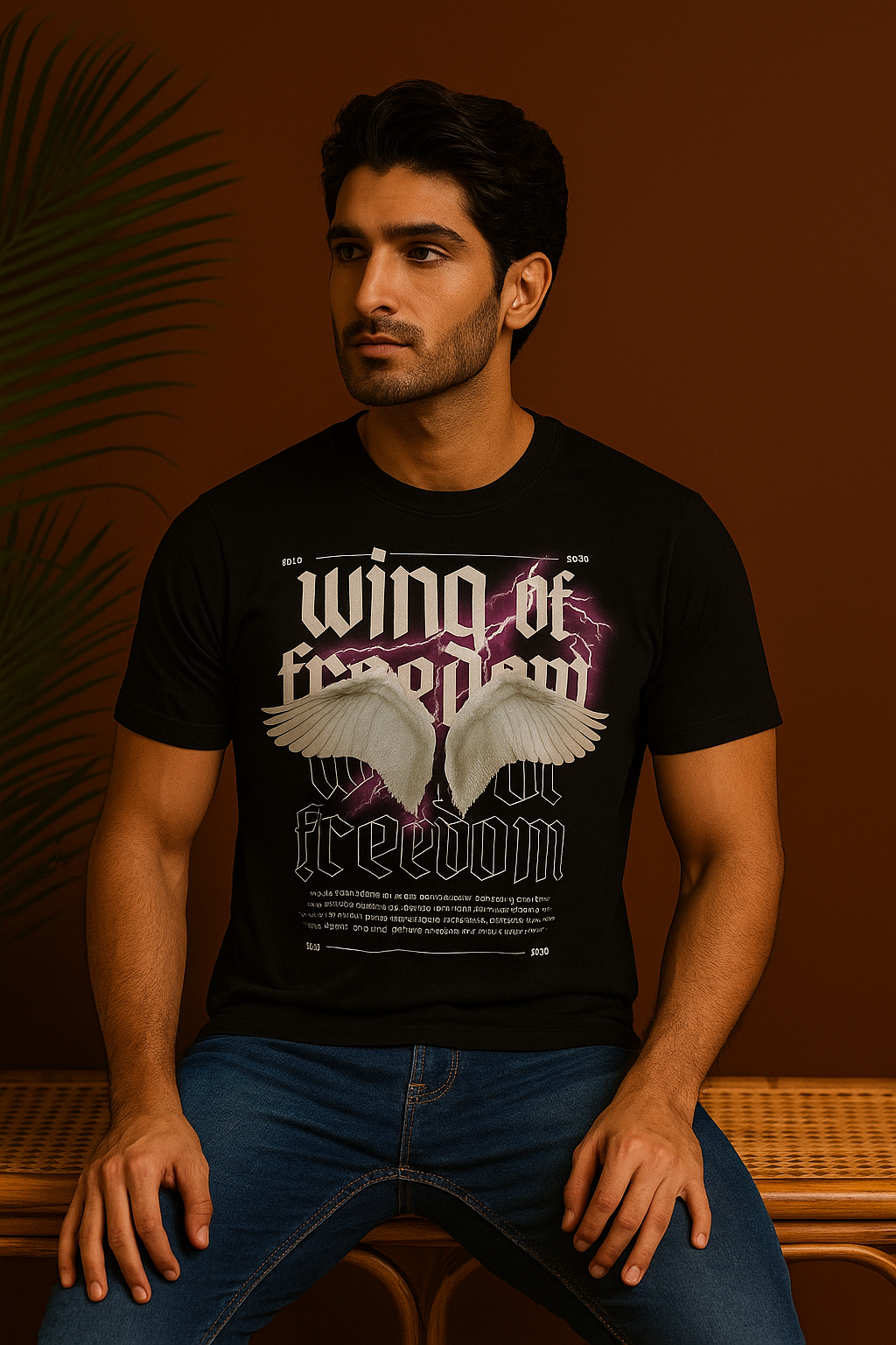 Wing of Freedom” Graphic Tee – Bold Lightning Angel Wings Print (2025 Edition)