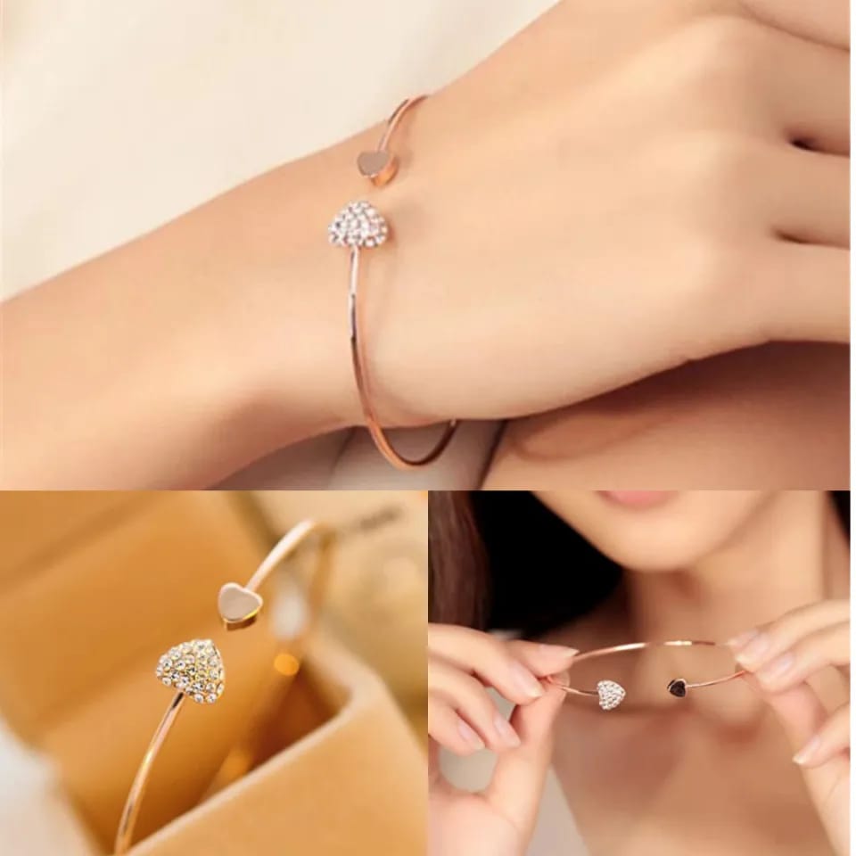 Elegant Rose Gold Heart Bangle Bracelet