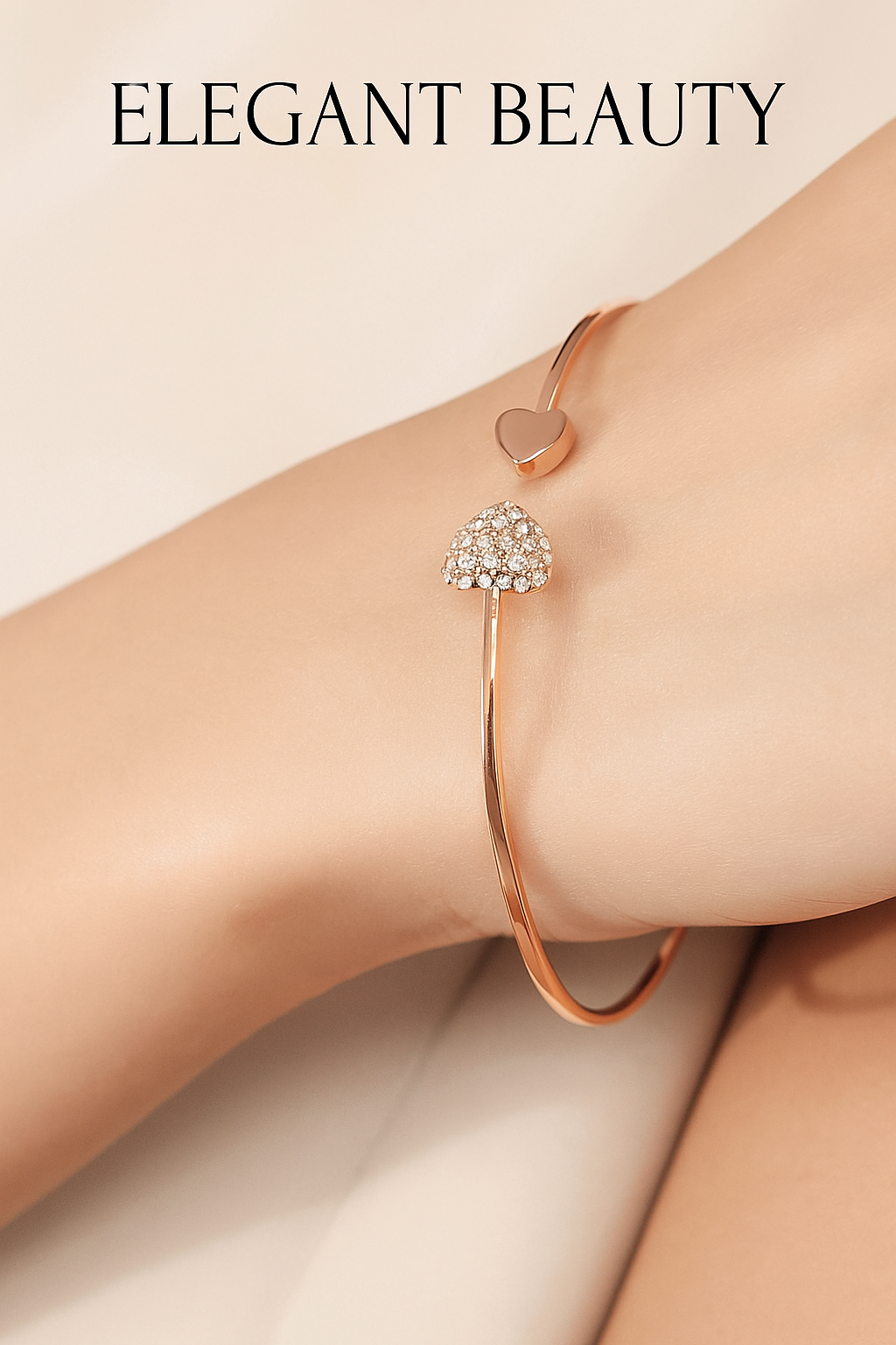 Elegant Rose Gold Heart Bangle Bracelet