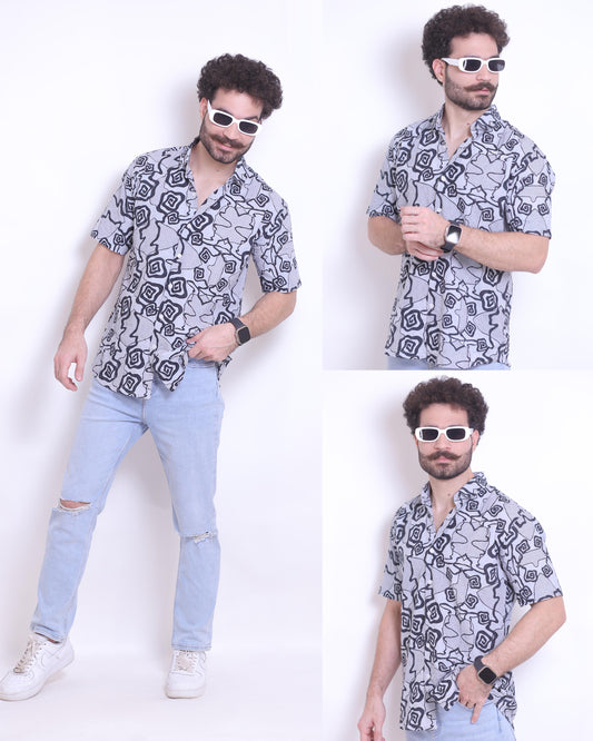 Black & White Abstract Cotton Shirt – Bold Graphic Style