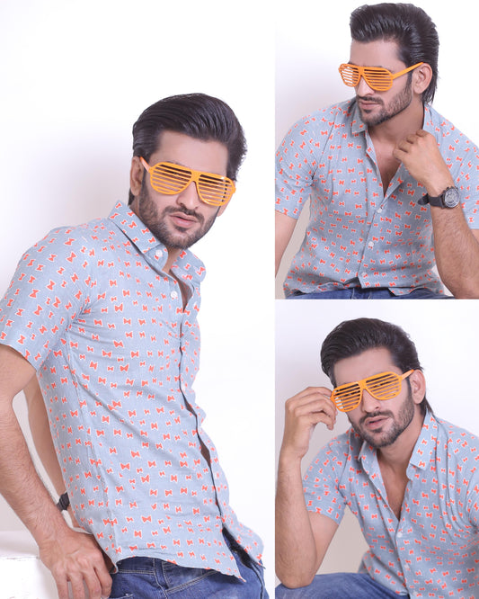 Light Grey Printed Cotton Shirt – Playful Patterned Style