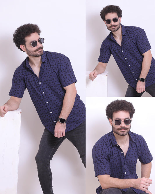 Navy Polka Dot Cotton Shirt – Classic Urban Style