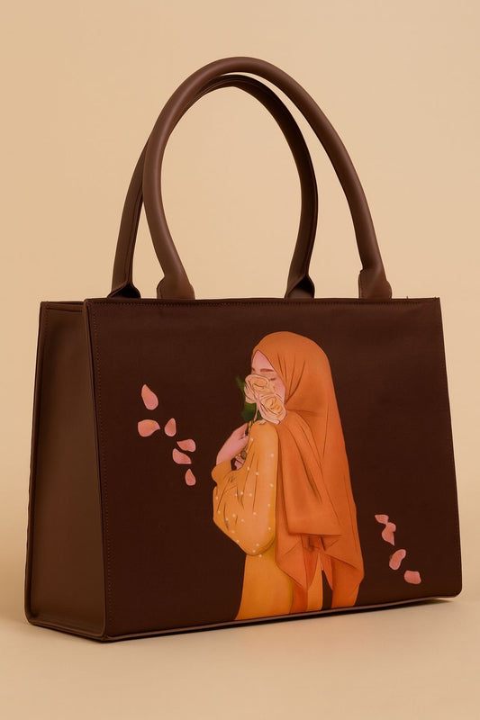 Elegant Printed Tote Bag – Hijab Girl Art