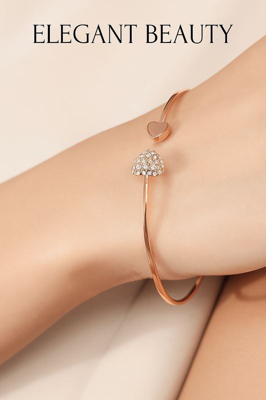 Elegant Rose Gold Heart Bangle Bracelet
